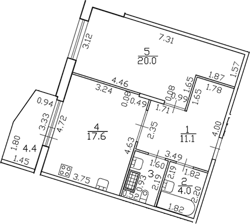 1-комнатная квартира 57 м², 7/8 эт., ЖК «Lotos club»